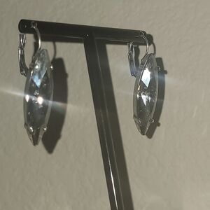 Swarovski Silver Plated Crystal SKINNY Navette Earrings
